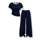 Voxikodex Size 11 12 Tween Girls Clothes 2 Piece Outfit Casual T-Shirt Top Palazzo Pants Fall 2025 Casual Clothing Set Blue(11-12)