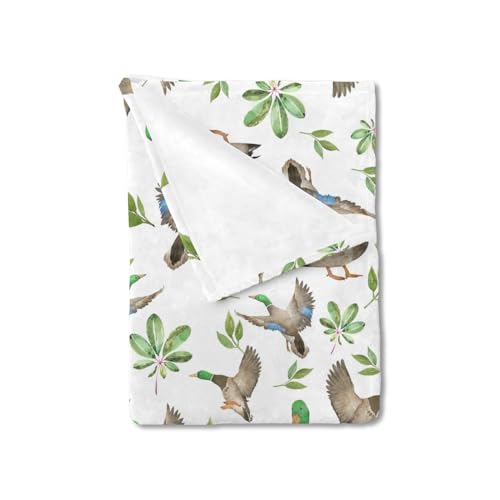 Image of Mallard Duck Green Leaves Baby Blanket for Boys & Girls Duck Hunting Newborn Kids Toddler Baby Nursery Bed Blanket Stroller Crib Soft Warm Receiving Blankets Wild Animal Swaddle Blanket 30x40inch
