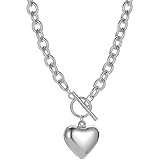 KTGUK Chunky Silver Necklace,Silver Heart Necklace,Silvers Chunky Necklaces,Heart Necklaces,Chunkys necklaces for Women,OT Toggle Chunkys Paperclip Choker necklace,for Valentine's Mothers Day