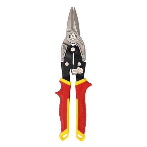 HURRICANE 10 Inch Aviation Tin Snips Premium CR-MO Blade Straight Cut Metal Shears High-Leverage for Sheet Metal HVAC Gutter and DIY Projects with Safety Lock & Comfort Grip Handle