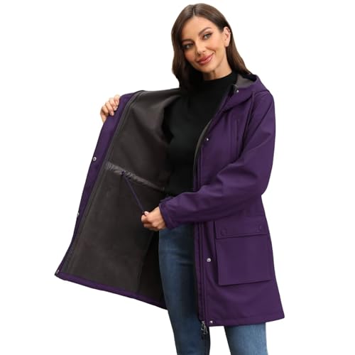 Chiguo Chaqueta impermeable ligera de invierno para mujer, abrigo cálido con forro polar, chaqueta larga de softshell