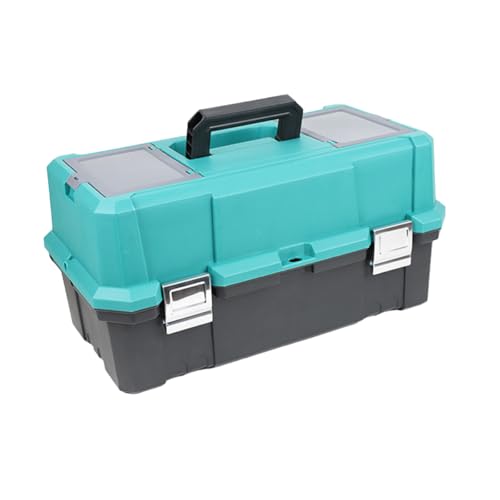 AIMALL 3 Layer Tool Box 19.2 x 9.4 x 11in Portable Heavy Duty Plastic Toolbox with Metal Latches, Removable Tray Organiser, Large Capacity Handheld Tool Storage Case