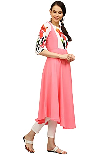 Image of Women's Crepe A-Line Printed Kurti(ALC9121PINK1 Pink X-Large)