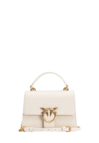 Pinko Women's Love One Top Handle Mini Light Bag, Z14q_White Silk-Antique Gold, 20X7X15