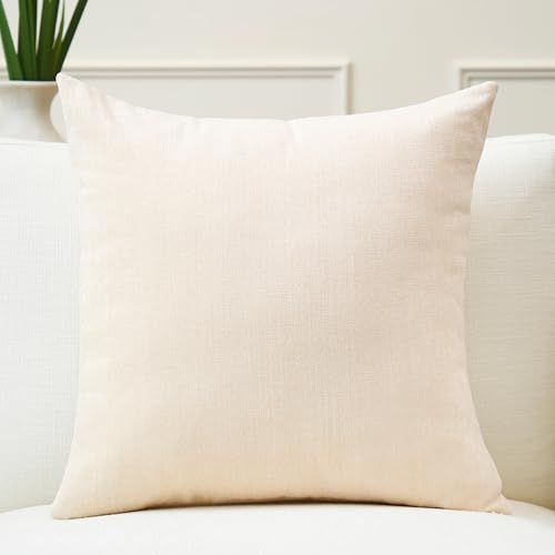 Image of Encasa XO Thick Chenille Throw Pillow Covers Set of 1 | Natural - (16 inchx16 inch) (40x40 cm) | Decorative Accent Square Throw Pillow Cases for Couch, Home Decor, Sofa