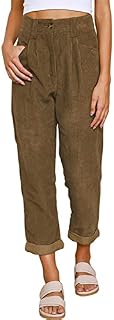 Odizli Women's Corduroy Trousers High Waist Straight Leg Jogging Autumn Winter Warm Casual Loose Fit Long Pants Plus Size