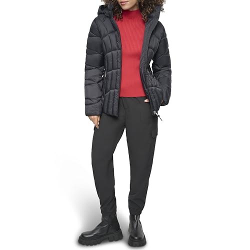 DKNY Womens Hooded Light-weight Puffer