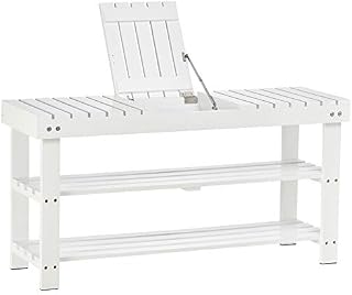 HOMCOM Shoe Bench, 3-Tier Wooden Shoe Rack with Hidden Storage Compartment, Slatted Shelves, Home Storage Unit, Hallway Furniture, White, 90L x 29W x45H cm