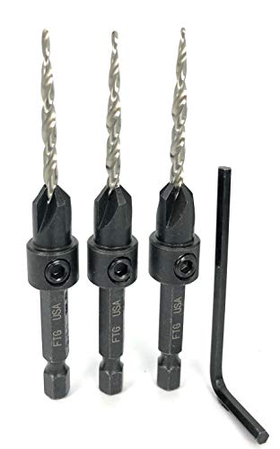Ftg Usa Countersink Drill Bit Set 3 Pc #6 (9/64") Wood Countersink Drill Bit Pack Same Size Set Countersink Hss M2 Tapered Countersink Bit, With 1 Hex Wrench, Woodworking Countersink Drill Bits #TOP3