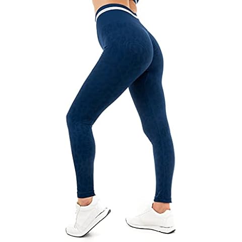M17 Womens Ladies Leggings Leopard Print Seamless Stretchy Ruched Booty Sportswear Gym Workout Running Yoga Pants (M,Navy) Cover