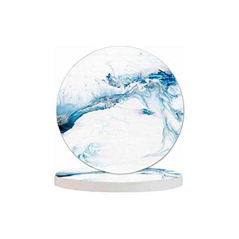 Pznen Blue Creative Liquid Coasters for Drinks 2 Pack Marble Texture Modern Contemporary Art Tabletop Protection Kitchen and Coffee Table Décor & Accessories,Set of 2 Cover