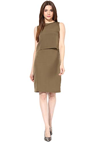 Image of Miss Chase Women's Brick Red Solid Layered Sleeveless Round Neck Mini Dresses