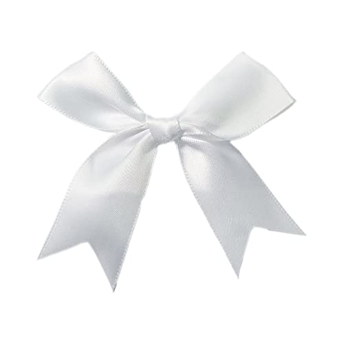 Duories Pack of 50 White Satin Polyester Ribbon Bows, 8.5 x 8.5 cm, Ready Bows for DIY Crafts Wedding, Christmas