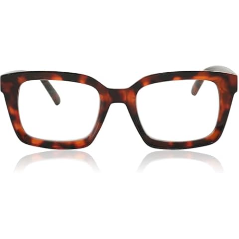 JiSoo Oversized Reading Glasses for Women 1.0, Stylish Designer Readers Large Frame with Spring Hinge， 1.0 Tortoise Cover