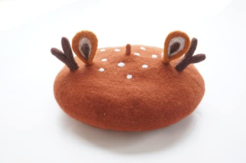 Kawaii Deer Ear Berets Hat Cute Funny Christmas Fruits Cap Winter Warm Women Girls Gift red Pink2