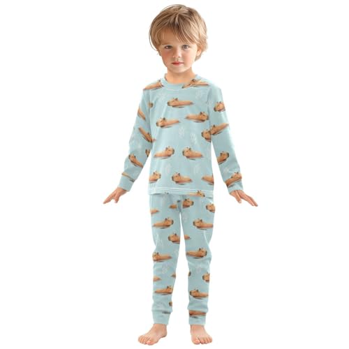 Pajama Sets Long Sleeve Capybara Swimming Water Soft Comfy Sleepwear 2 Piece PJS 3-8T2