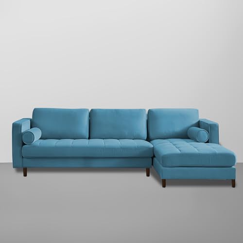 Image of Lezra RHS 4 Seater L Shape Sofa Set for Living Room (Turquise Fabric) Premium Fabric Sofa