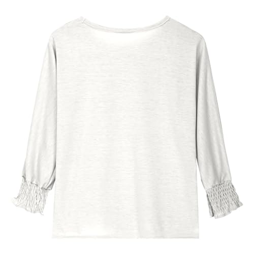 Girls' 3/4 Sleeve Ruffle Crewneck Tunic Shirts Smocked Cuff Summer BohoCute Tops Loose Fit Casual Dressy Basic Blouse Tee3