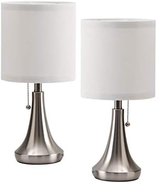 AMUV Nightstand Lamps for Bedrooms Set of 2,Small Bedside Lamp,End Table Lamps Set of 2, Mini Lamps for Living Room Table Top,White Shade,Pull Chain Switch,Bulb not Included
