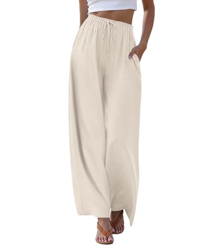 Anymeet Women's Linen Summer Palazzo Pants Flowy Wide Leg Beach Trousers M-3XL2