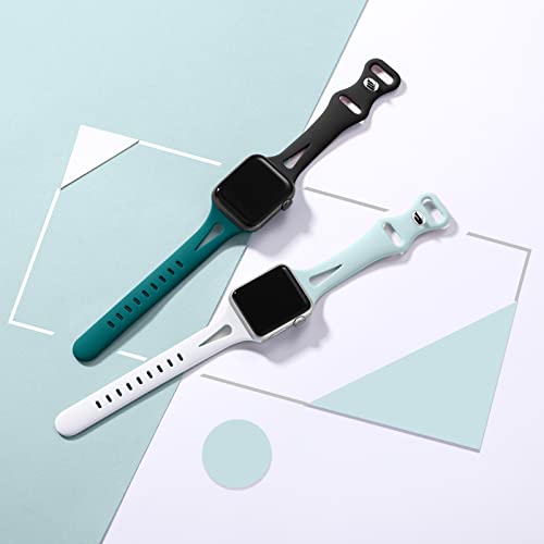 Image of Getino Slim Bands Compatible with Apple Watch 42mm 44mm 45mm 46mm 49mm Band iWatch SE Ultra Series 11 10 9 8 7 6 5 4 3 2 1, Soft Silicone Sport iWatch Bands for Women Men, Black /White /Dark Green /Cyan