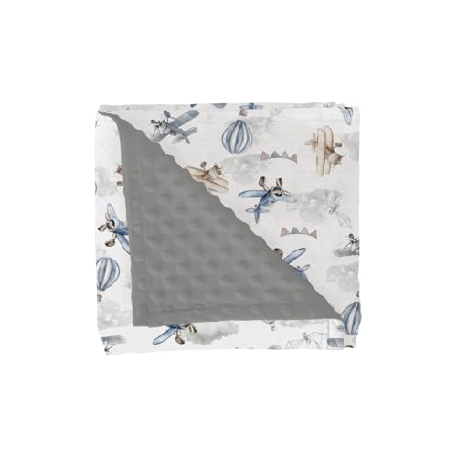 Vintage Planes Airplanes Helicopters Baby Blankets for Girl Boy Hot Air Balloon Plane Clouds Sky Soft Mink Dotted Backing Double Layer Swaddle Receiving Blanket for Toddler Nursery Bed Blanket 30x40