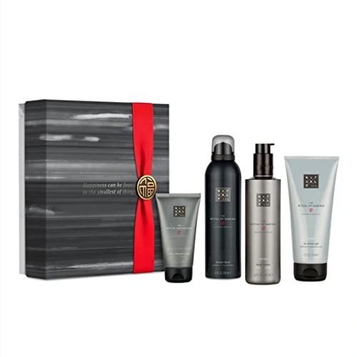 RITUALS Gift Set For Men from The Ritual of Samurai - Foaming Shower Gel, Cooling Shower Gel, Body Moisturiser & Face Scrub - With Bamboo, Japanese Mint & Sandalwood, Medium