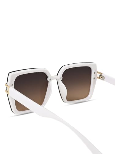 Image of HASHTAG EYEWEAR Stylish Square Sunglasses for Women | UV400 Protection | Oversized Designer Shades | Trendy Eyewear | Summer Sun Protection | Fashionable Goggle