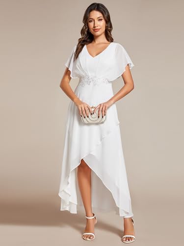 Image of Ever-Pretty Women's Formal Dress A Line V Neck Applique Waist Tea Length Wedding Guest Dress 02027