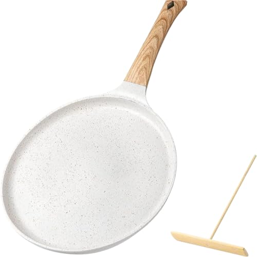 Onstick Sartén para crepes con esparcidor, revestimiento 9,5, sartén plana, sartén para tortilla Tawa Dosa, compatible con todos los fuegos de cocina, para ollas y sartenes (blanco, A)