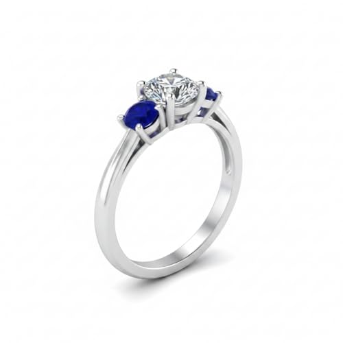 Image of Choose Your Gemstone Classic Three Stone Ring 925 Sterling Silver Round Shape 3 Stone Engagement Rings Everyday Jewelry Wedding Jewelry Handmade Gifts for Wife US Size 4 to 12
