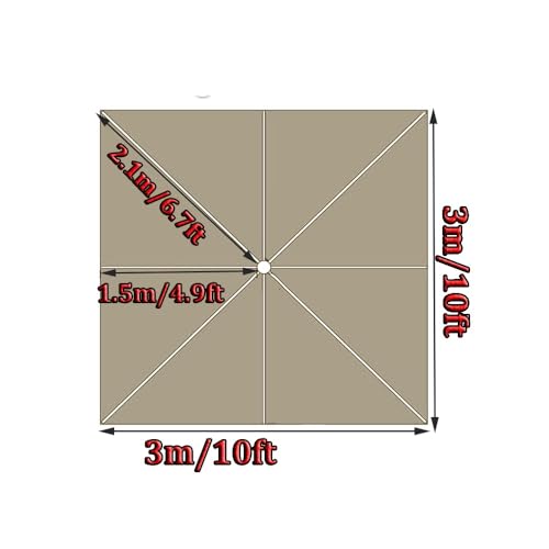 Tela de toldo para sombrilla de 3x3 metros recambio anti-UV lona cuadrada 8 varillas exterior 6