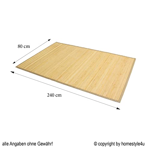 Homestyle4u 247, Bambusteppich 80x240 cm Natur Bambusmatte Bad rutschfest Teppich mit Bordüre