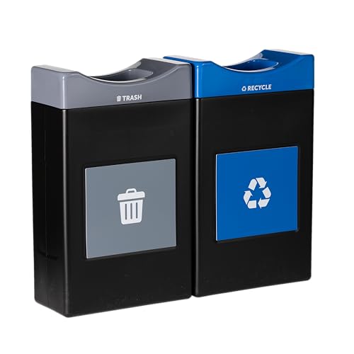 Commercial Zone Avante™ Series Made in The USA, Black Dual-Stream, Trash and Recycling Center,2-30-Gallon Shallow Units, Open Top, Liners Included