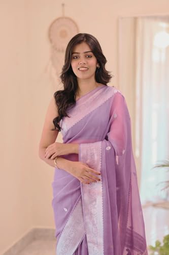 Image of Women's Cotton Woven Soft Sarees With Attach Blouse Piece.