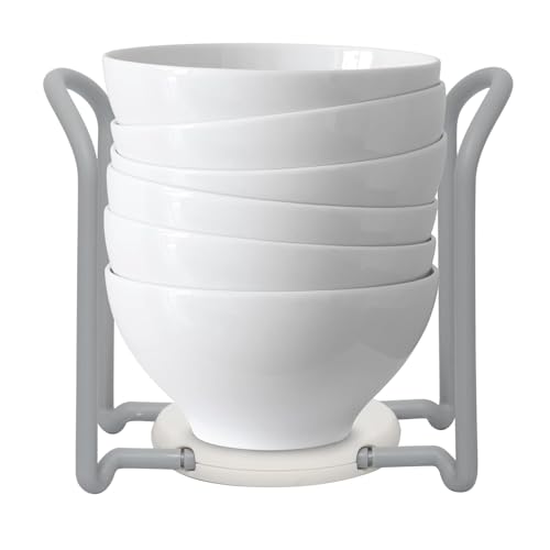 Image of Floor Mount Bowl Drain Rack Organizer, Plastic Tiered Non-Slip Dish Drying Rack, Bowl & Plate Holder, Kitchen Storage Display Stand, Grey (9.6 x 11.6 x 15.2 cm)
