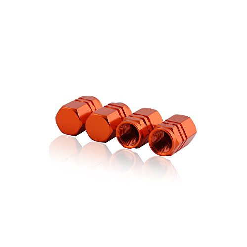 Godeson Orange Aluminum Tire Valve Stem Cap With Hexgon Style, 4 Pcs/Set, Aluminum Tire Wheel Stem Air Valve Caps For Auto Car Motorcycle Bicycle #TOP2