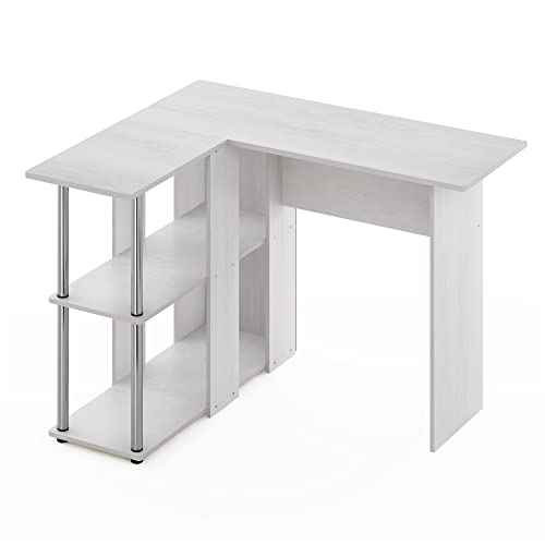 Furinno Abbott L-Shape Desk with Bookshelf, White Oak/Chrome - image 3