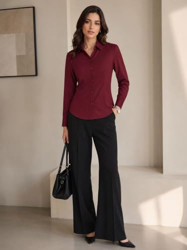 Image of OOMPH! Women's Cotton Solid Formal Shirt | Slim Fit Full Sleeve Button-Down Office Shirt | Spread Collar Smart Casual Workwear Top