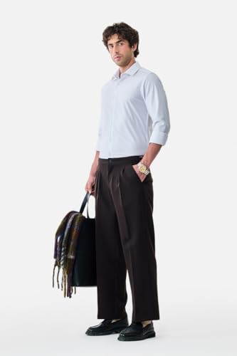 Image of SNITCH Men Casual Trousers | Relaxed Fit with Turned-Up Cuffs & Solid Pattern | Cotton Blend Fabric with Medium Stretch for Summer & Everyday Wear