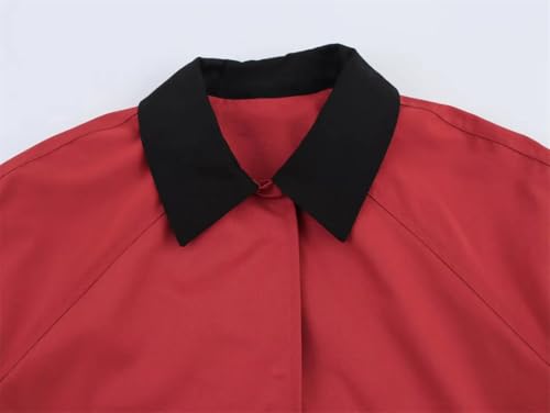 Women's Long-Sleeved Bomber Jacket, Contrast Color Single-Breasted Multi-Pocket Loose Women's Coat3