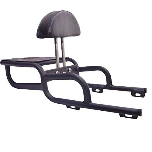 Image of Adjustable Cushion Backrest with Luggage Carrier with Heavy Weight Load Support Heavy Side Stand Extender (RE Meteor 350)