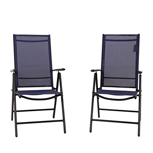 PHI VILLA 2er Sets Gartenstühle mit Aluminiumrahmen, 6X verstellbar mit 7 sitzpositionen Gartenstuhl Klappstühle hohe Rückenlehne Wetterresistent