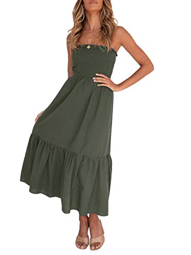 Image of ZESICA Women's Summer Boho Strapless Maxi Dress 2026 Casual Off Shoulder Smocked Flowy A Line Beach Holiday Long Dresses