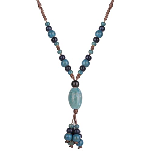 DS Boho Beaded Necklace for Women–Colorful Ceramic & African Tribal Beads, Adjustable Long Chunky Bohemian Jewelry with Gift Box Packaging,Hippie Witchy Vintage Handmade Fashion Statement Necklace (style-1)