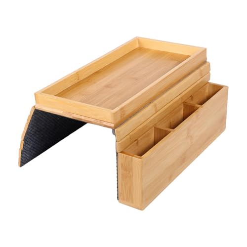 Mesa de sofá con reposabrazos y bandeja de madera antideslizante para tazas 2