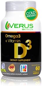 Verus Omega 3 Fish Oil Cold Pressed + D3 Vitamin 100% Natural 60 Softgels