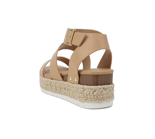 Image of Soda Bryce Espadrille Wedge Sandal with Open Toe Buckle and Ankle Strap