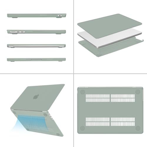 Image of MOSISO Compatible with MacBook Air 13 inch Case M5 2026 M4 2025 M3 M2 2024-2022 A3449 A3240 A3113 A2681, Hard Shell&Keyboard Cover&Screen Film&Type C for MacBook Air 13.6 inch Case, Antique Green