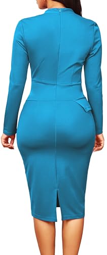 Image of SxClub Business Dresses for Women Elegant Long Sleeve Bodycon Pencil Knee Length Formal Dress for Evening Cocktail